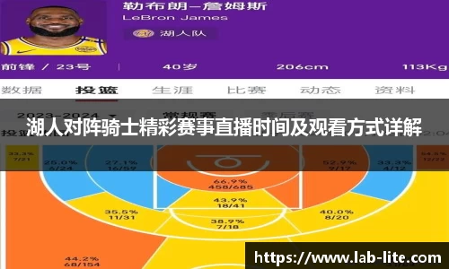 湖人对阵骑士精彩赛事直播时间及观看方式详解